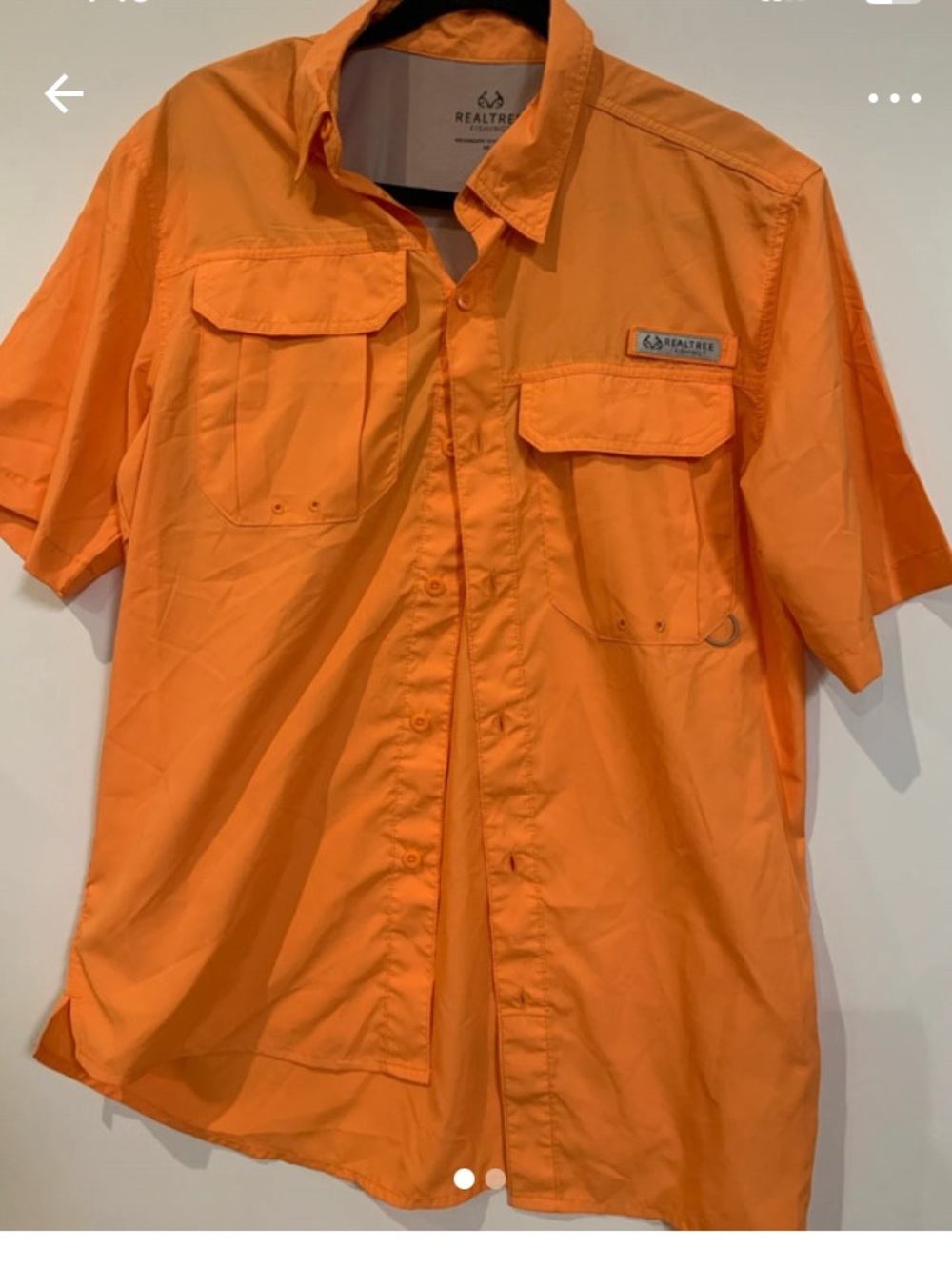 Small Realtree Men's Short-Sleeve Button Down Shirt in Bright Orange